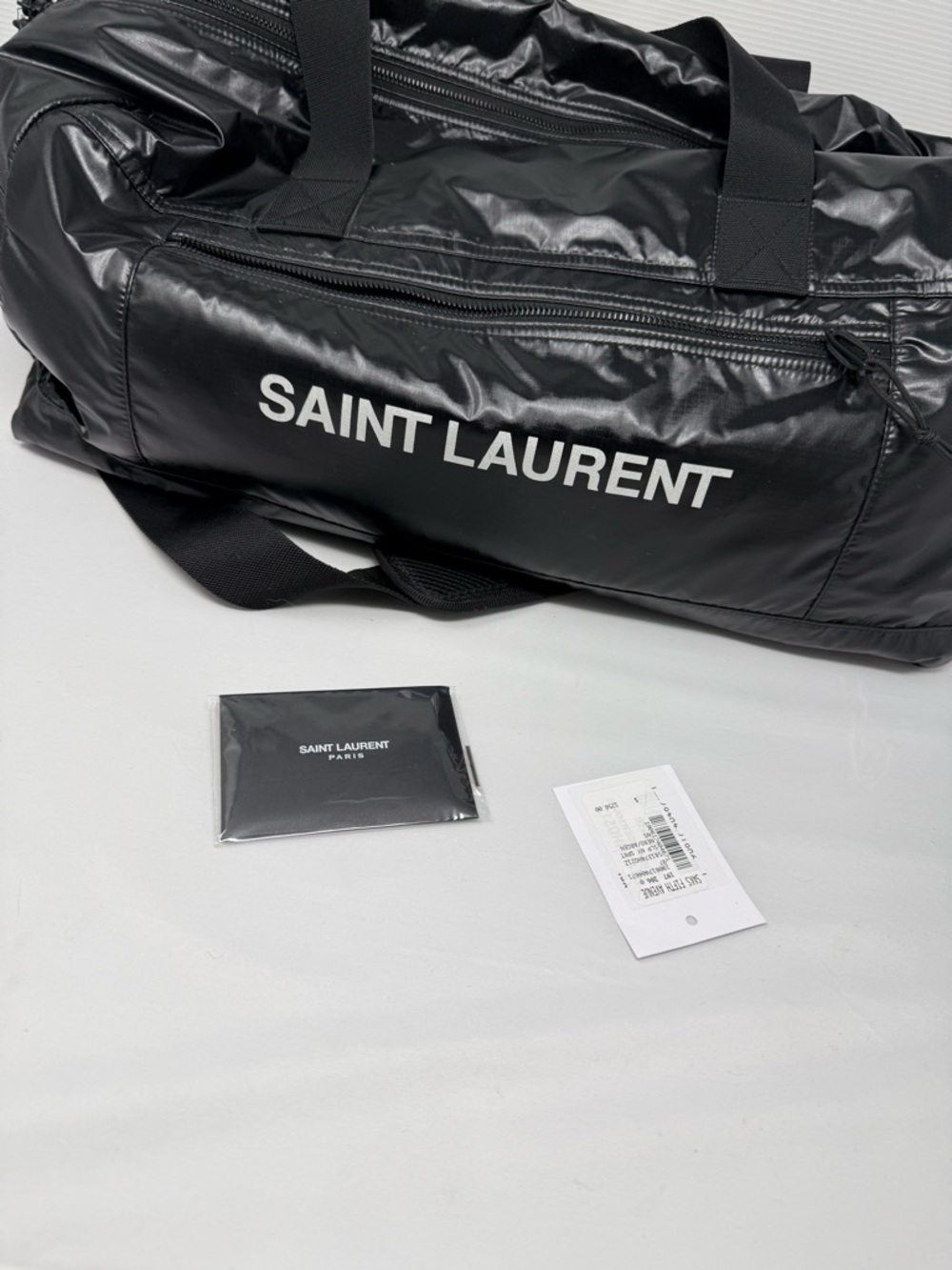 Saint Laurent Black Glossy Duffel Bag with White Logo - Picture 6 of 6